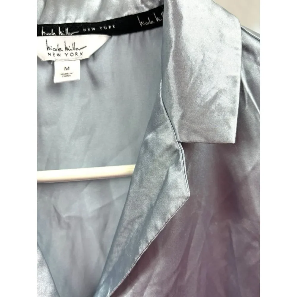 Nicole Miller New York Women’s Medium Soft Satin Notched Collar Boxy Pajama Top